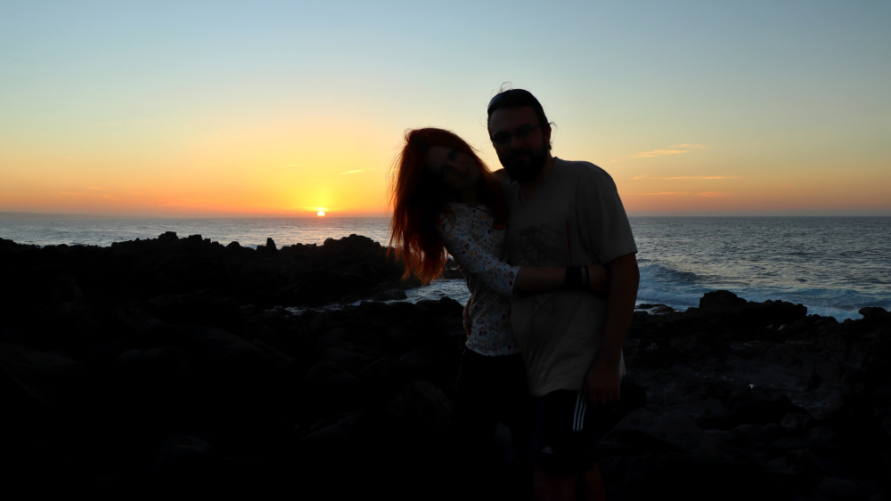Kanáry, Lanzarote, západ slunce u moře