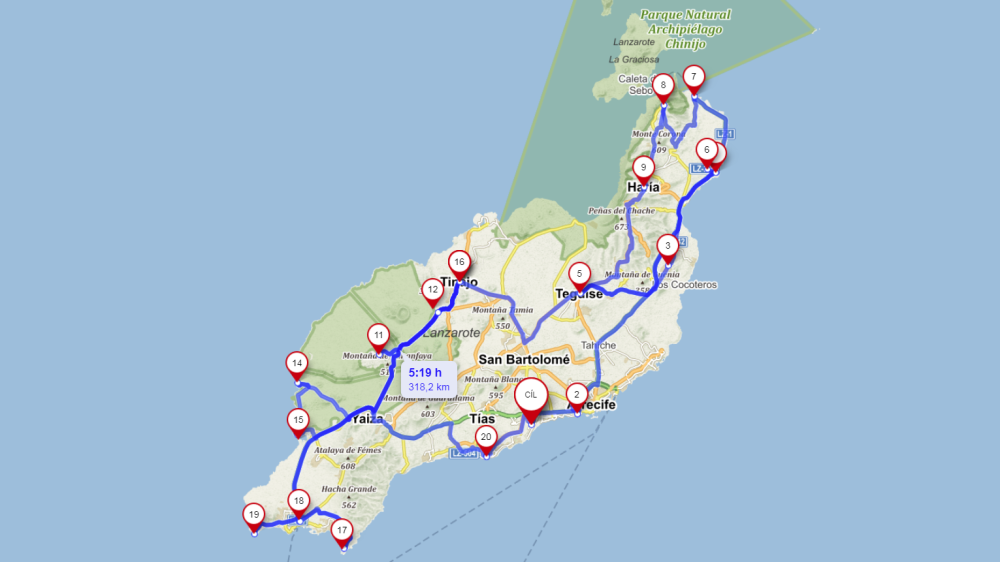 Lanzarote roadtrip mapa